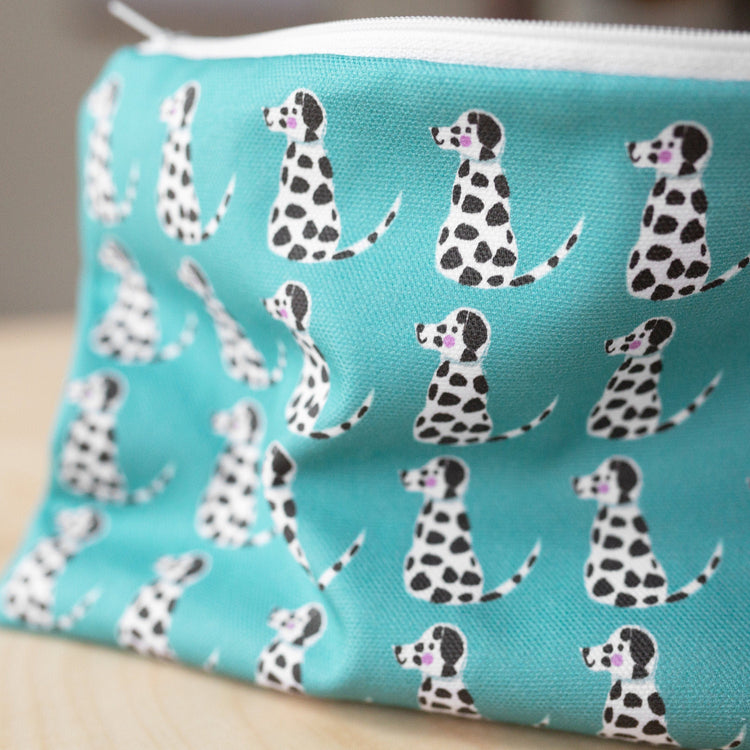 dalmatian pattern cotton pencil case in green close up