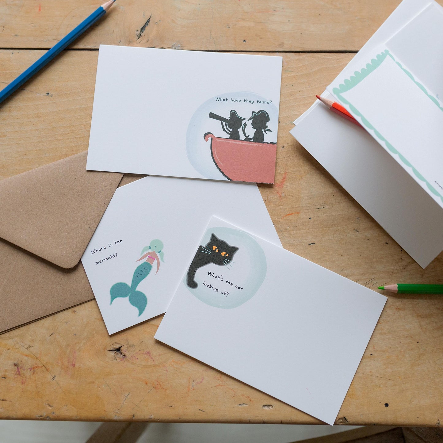 Finish the picture, set of 8 creative doodle cards for kids with prompts and envelopes