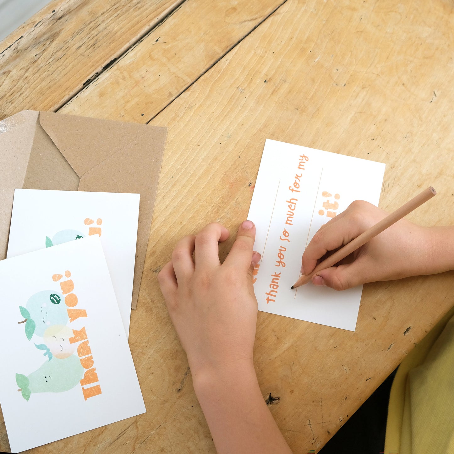 Fill in the gaps, set of 10 Fruit thank you cards for kids with envelopes