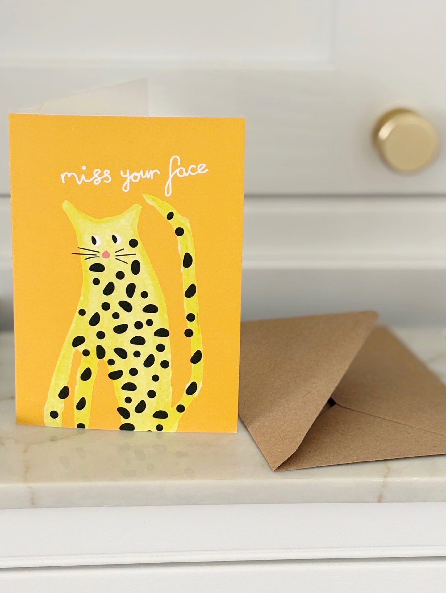 Leopard 'miss your face' card - single card