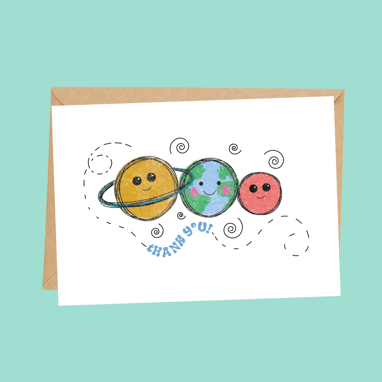 space design thank you card for kids