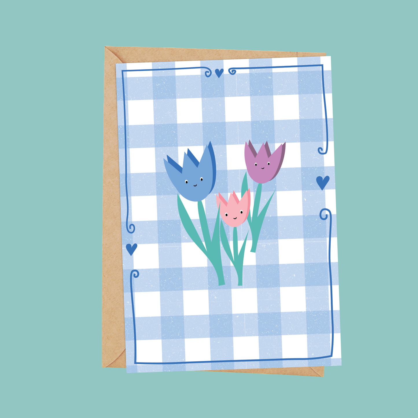 Blue fun flowers card