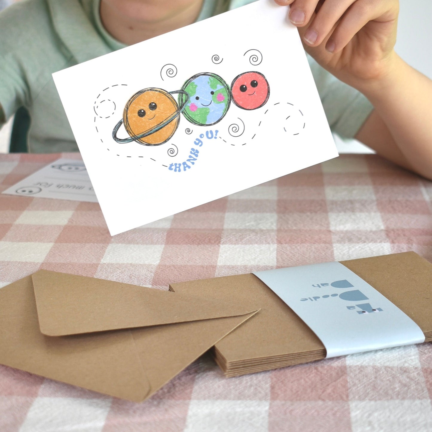 Fill in the gaps, colouring, set of 10 Space thank you cards for kids with envelopes