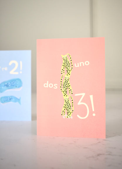 Age 3 Leopard birthday card for kids - single card