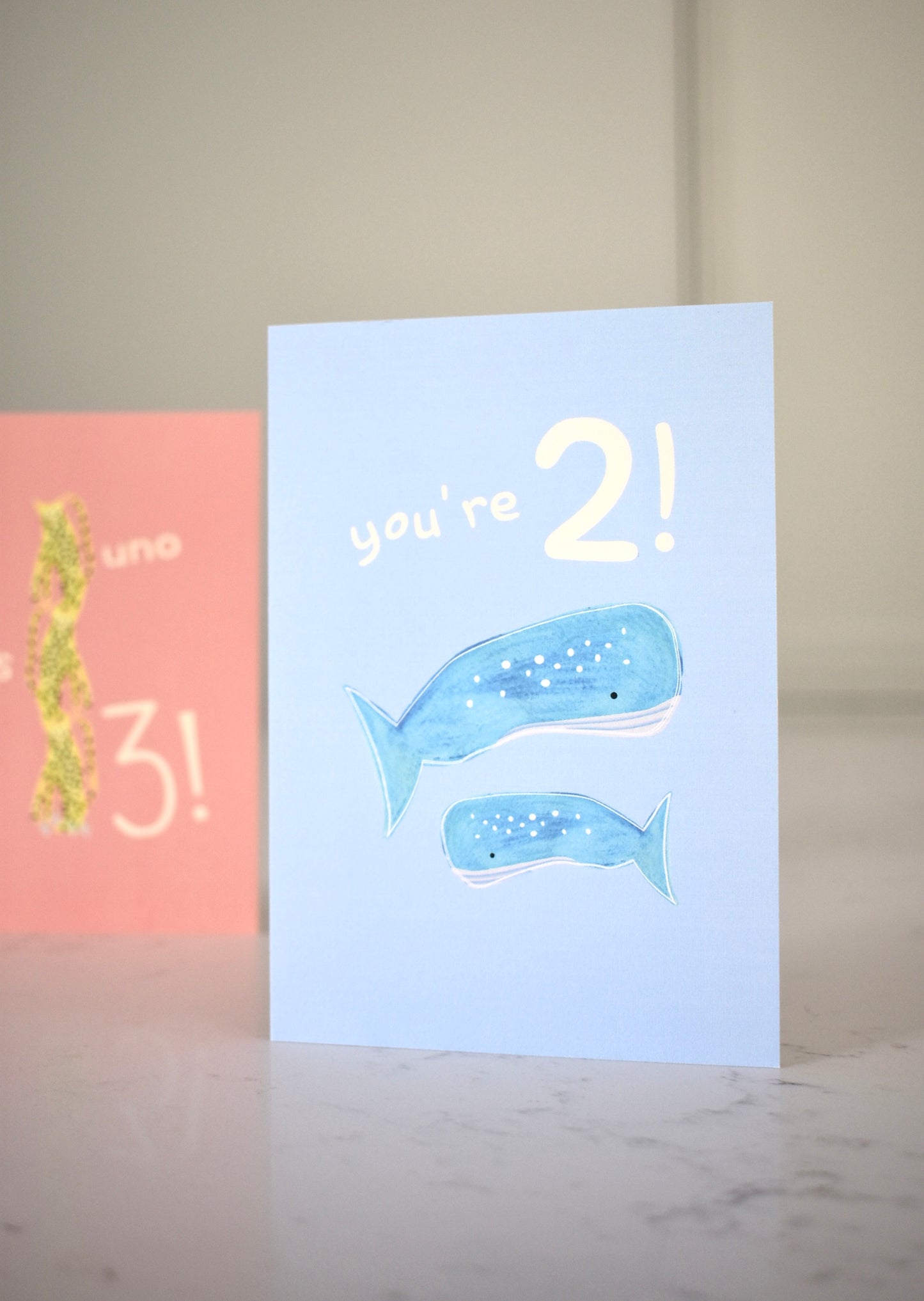 Age 2 Whale birthday card for kids - single card
