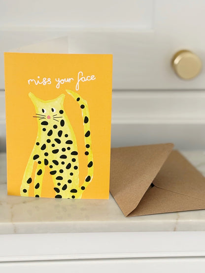 Leopard 'miss your face' card - single card