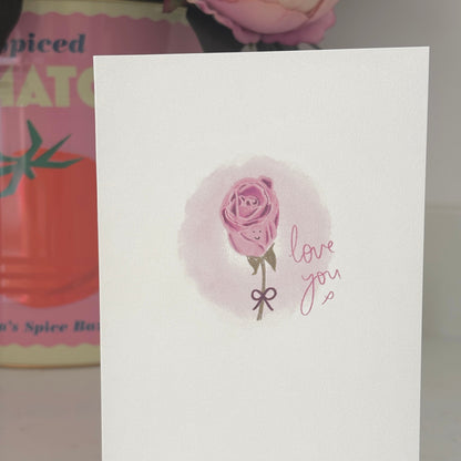 Pink Rose 'Love you' Greetings Card