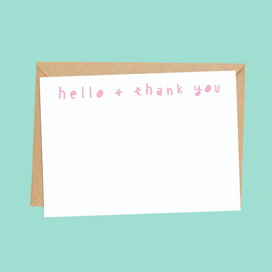 hello and thank you post card in pink