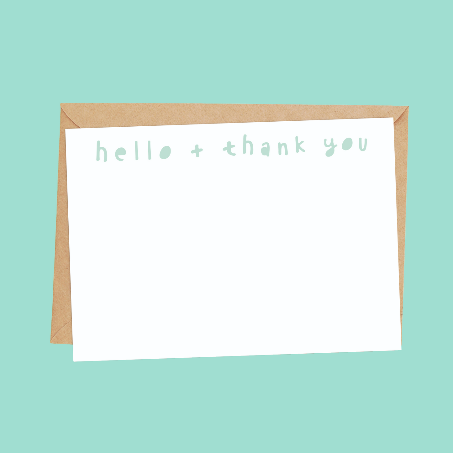 hello and thank you postcard in green