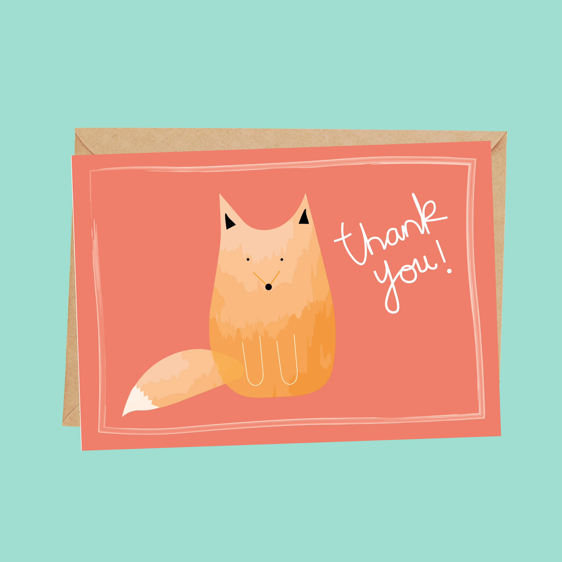 orange fox thank you colouring in postcard for kids