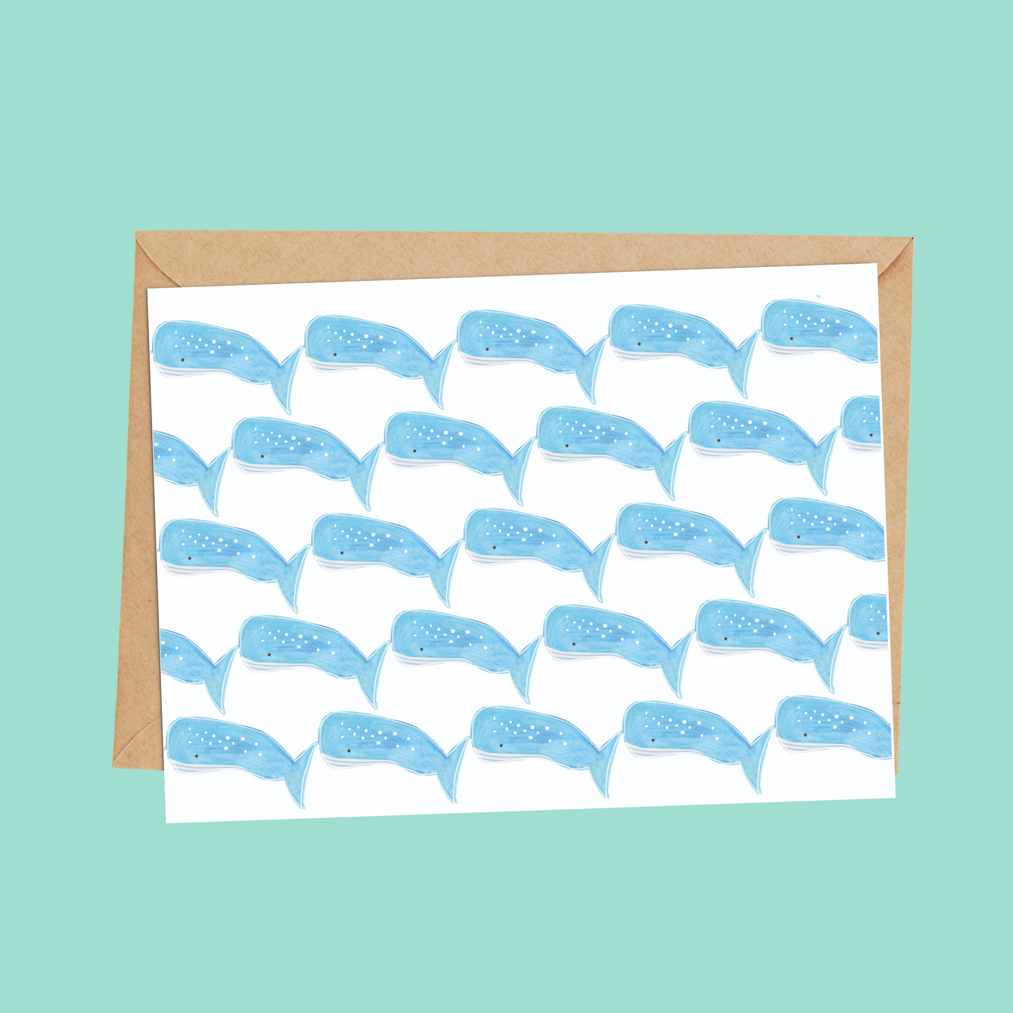 blue whale pattern thank you cards for kids