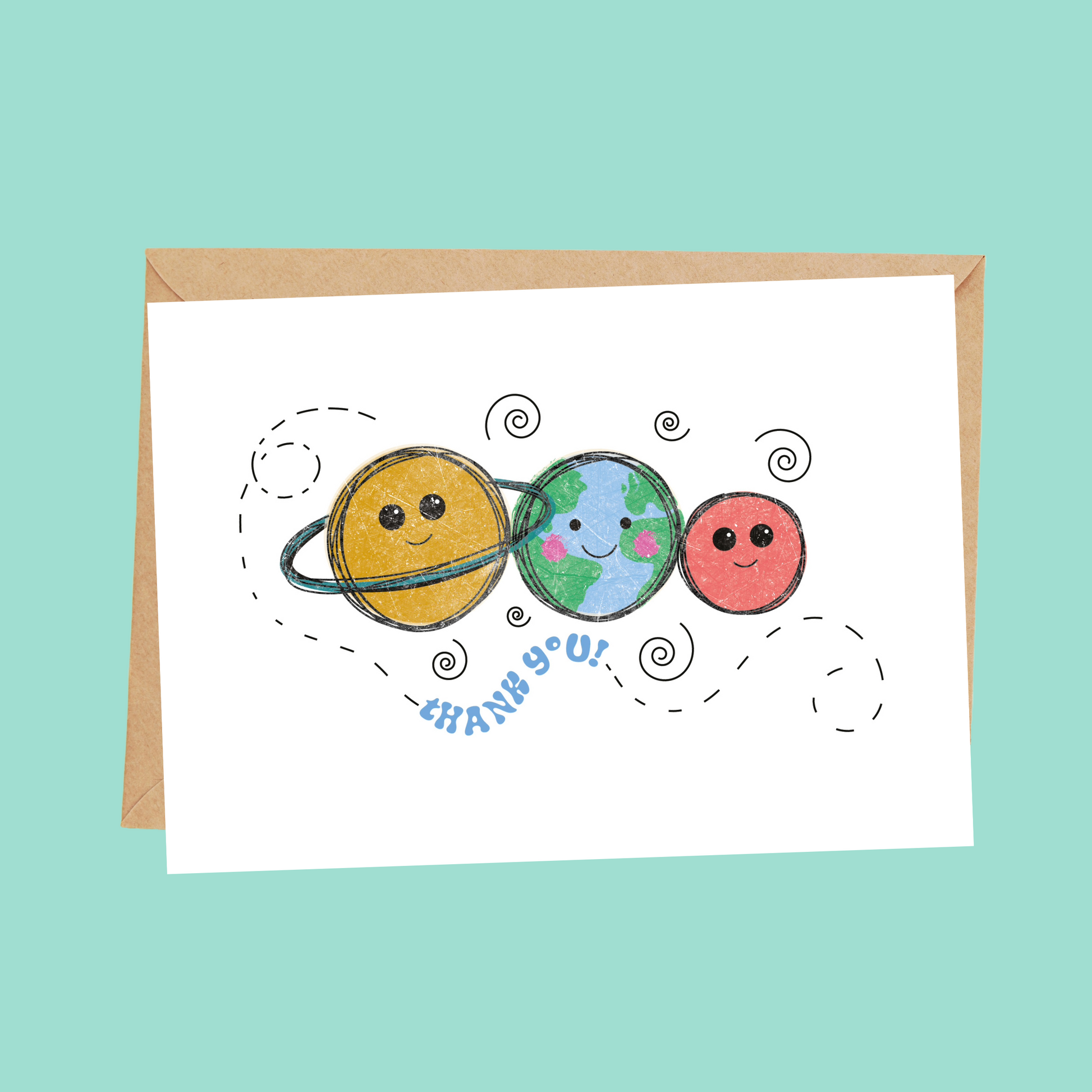 space design thank you card for kids