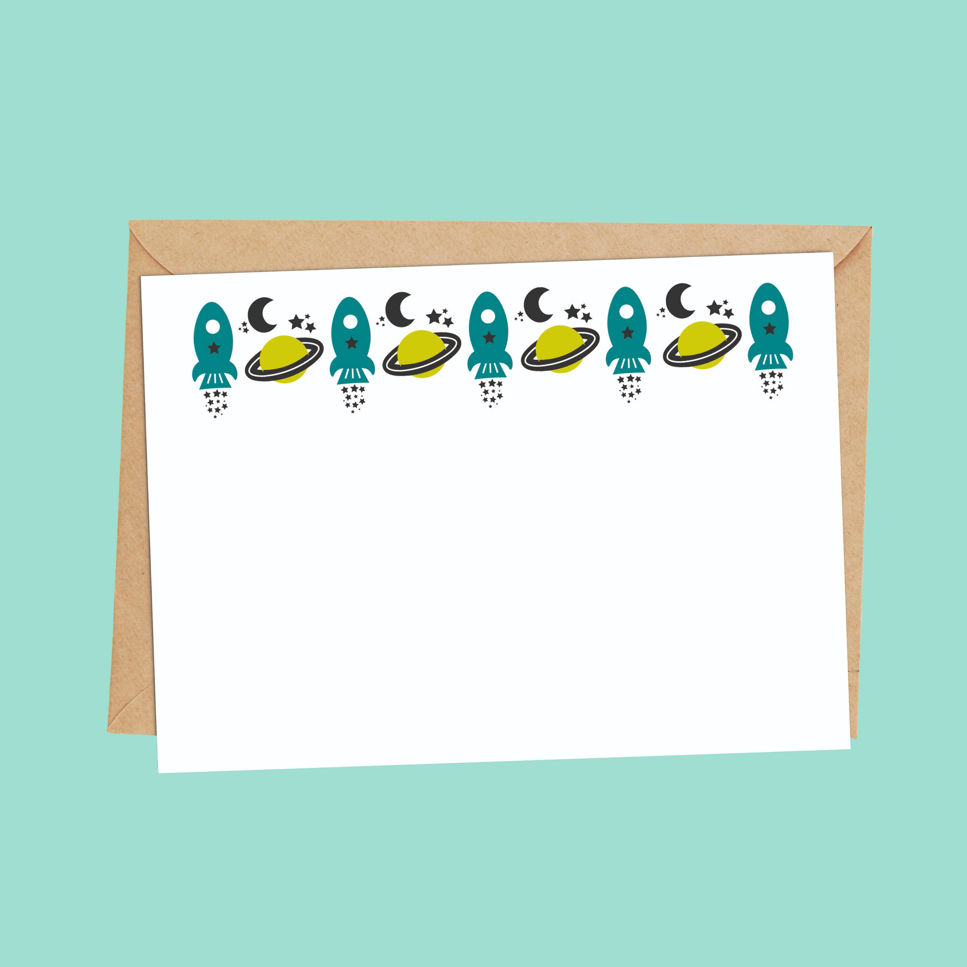 rockets in space notecard for kids