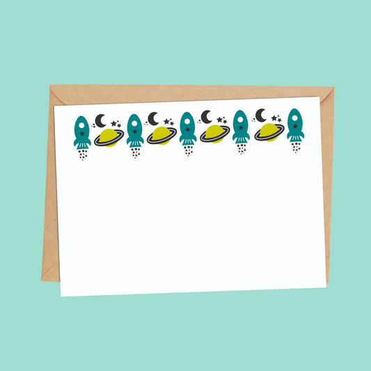 rockets in space notecard for kids