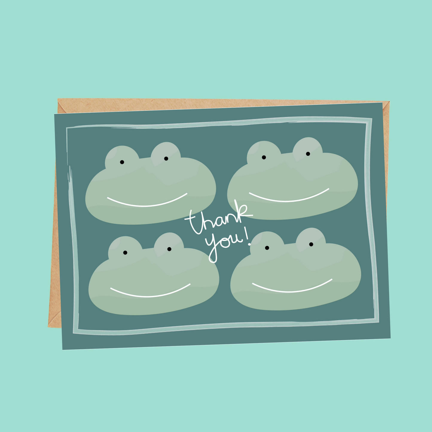 green frog face thank you postcard for kids colouring in