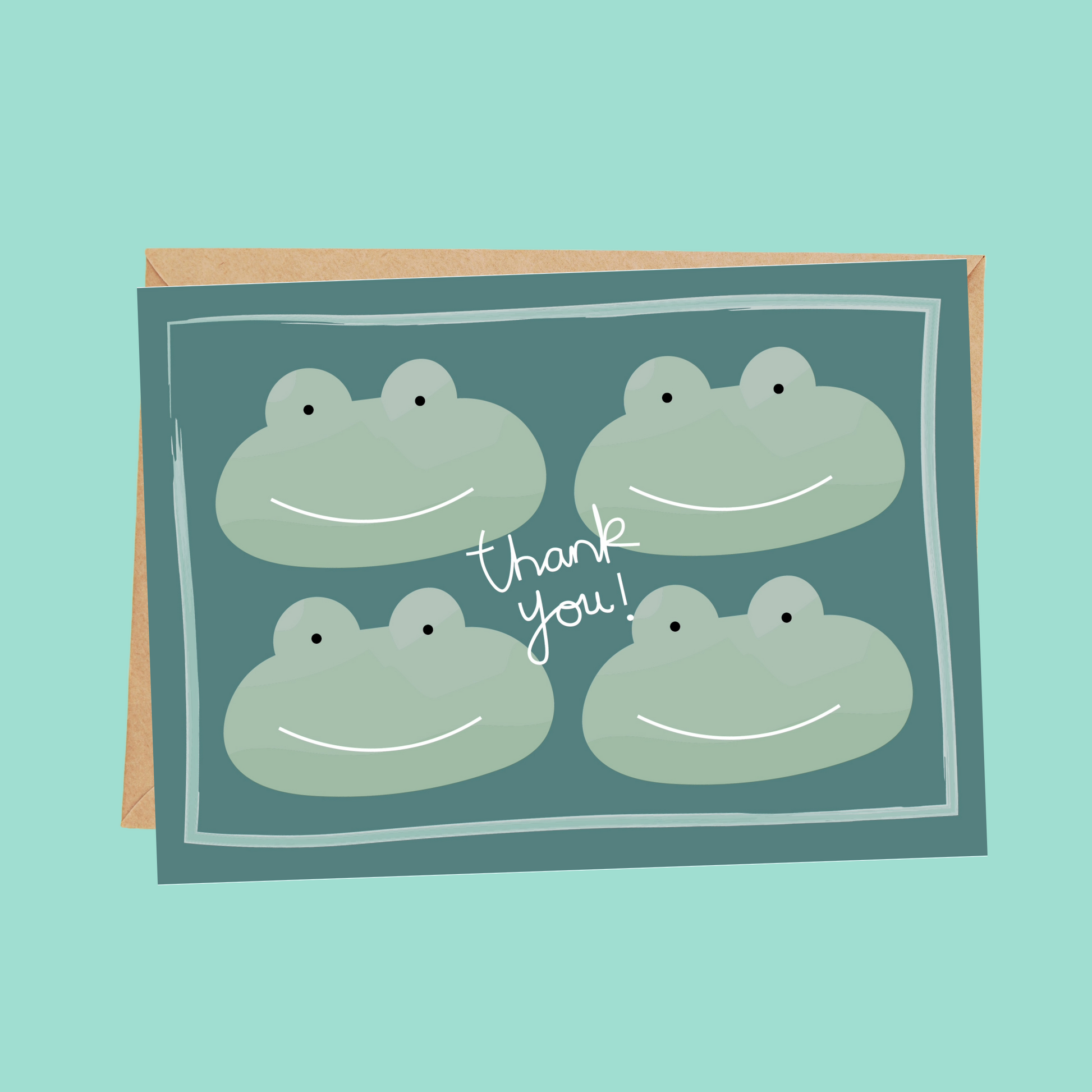 green frog face thank you postcard for kids colouring in