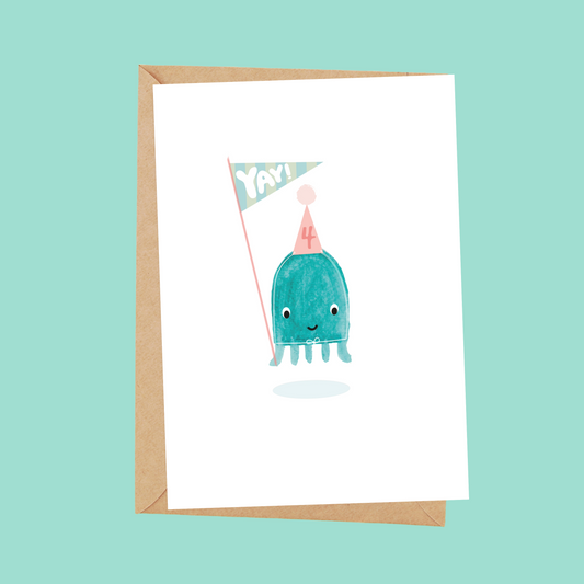 age 4 birthday card jellyfish