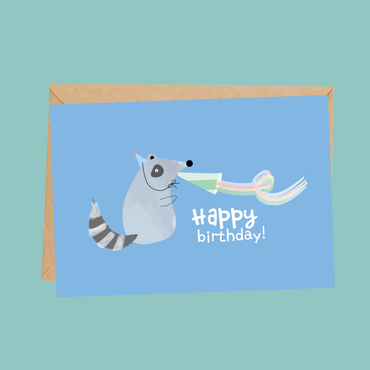 Blue Raccoon birthday card with envelope