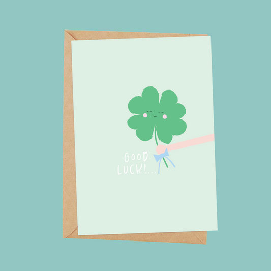 Four Leaf Clover Good Luck greetings card