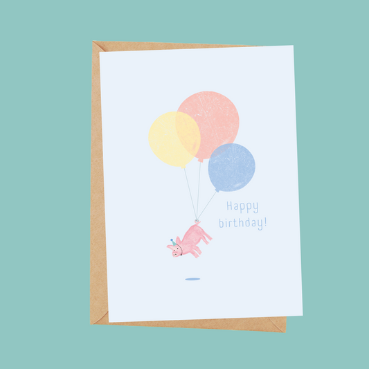 Pig balloon birthday card with envelope