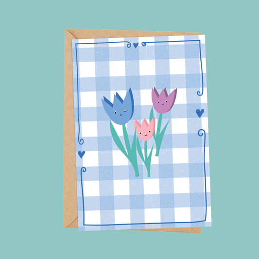Blue fun flowers card
