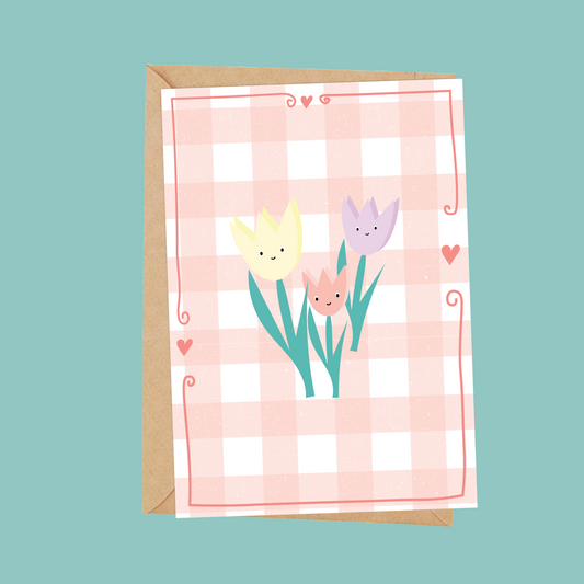 Pink fun flowers card