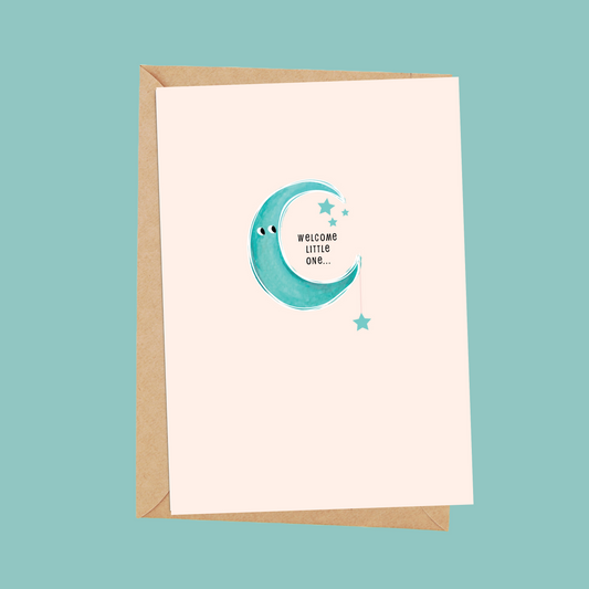 Pink new baby moon card with envelope