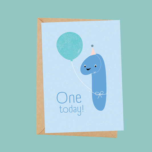 Age 1 floating balloon birthday card for kids - single card