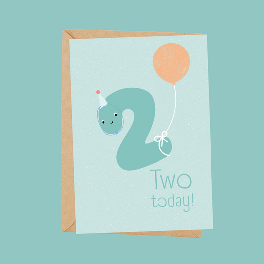 Age 2 floating balloon birthday card for kids - single card