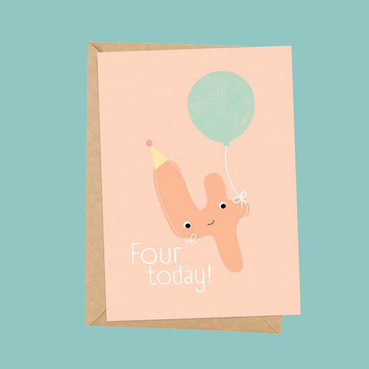 Age 4 Floating Balloon Birthday card for kids