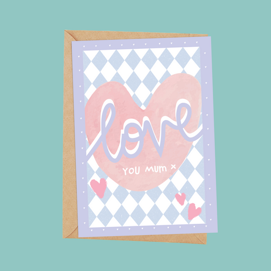 Happy Mother’s Day Greetings Card – Cute 'Love You Mum' Card Purple