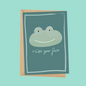 green frog miss your face greetings card